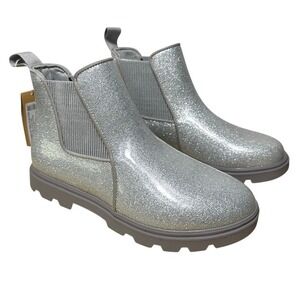 Native‎ Kids Kensington Treklite Glitter Chelsea Boots Size J5 Silver NWT $80